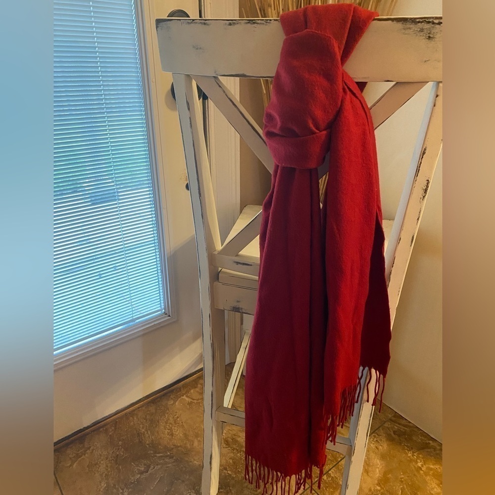 Lord & Taylor Red Winter Scarf Made in Germany Fringed Soft Acrylic OS